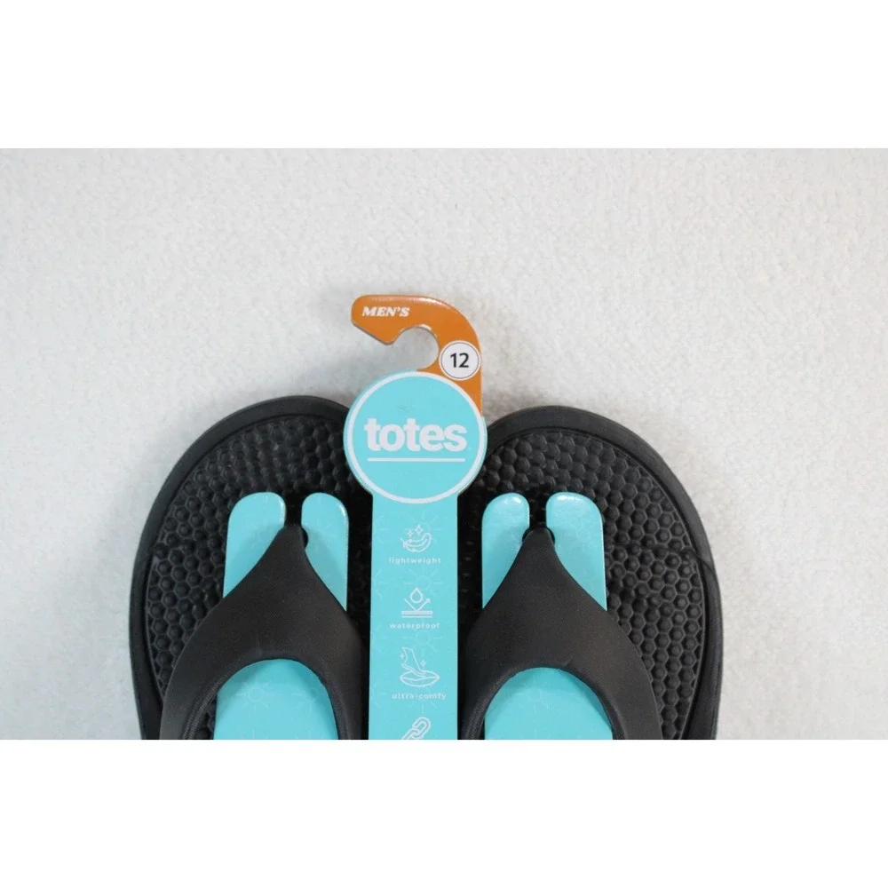 Totes Everywear Mens‎ Flip Flops Black Waterproof Lightweight Sandals Size 12